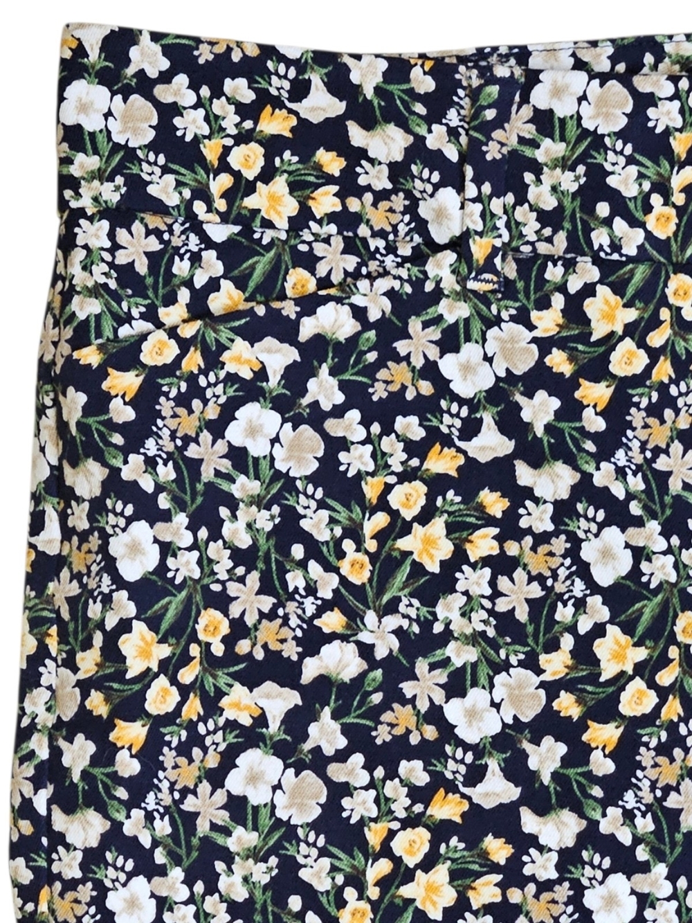 Women's Navy Floral Print Stretch Dress Pants - Picture 6 of 7